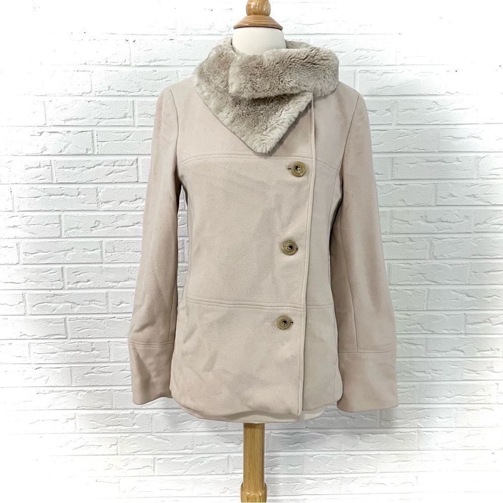 Cole Haan Wool Cashmere Fur Neck Peacoat Size 6